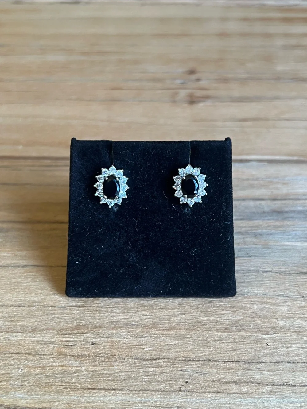 Silver Tone Classic Black Halo Stud Earrings With Clear Stone Accents